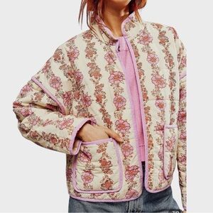Floral Quilted Jacket with Pink Accents NWOT